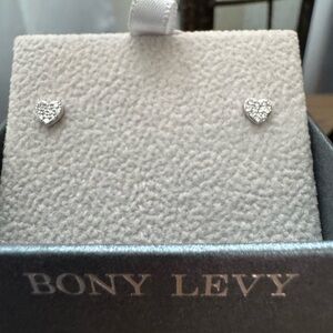 Bony Levy Sparkling 18k White Gold Diamond Tiny Heart Earrings
